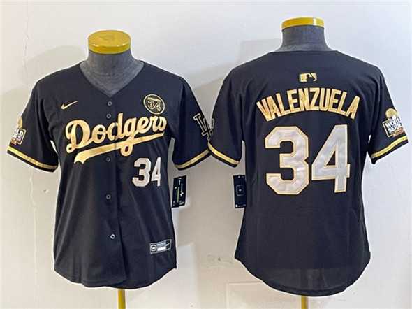 Womens Los Angeles Dodgers #34 Fernando Valenzuela Black Gold 2024 World Series With Fernando Patch Vapor Limited Stitched Jersey->mlb womens jerseys->MLB Jersey